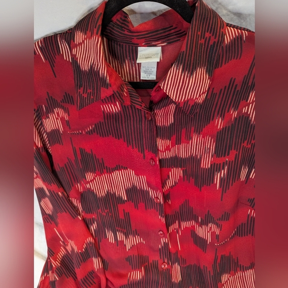 Studio C Plus 16W Abstract Long Tunic, Shirt, Blouse, Button Front Red, Black - Picture 6 of 16